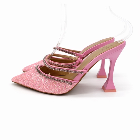 INC International Concepts Gylana Pink Glitter Mule Heels/Rhinestone Straps - Picture 2 of 15